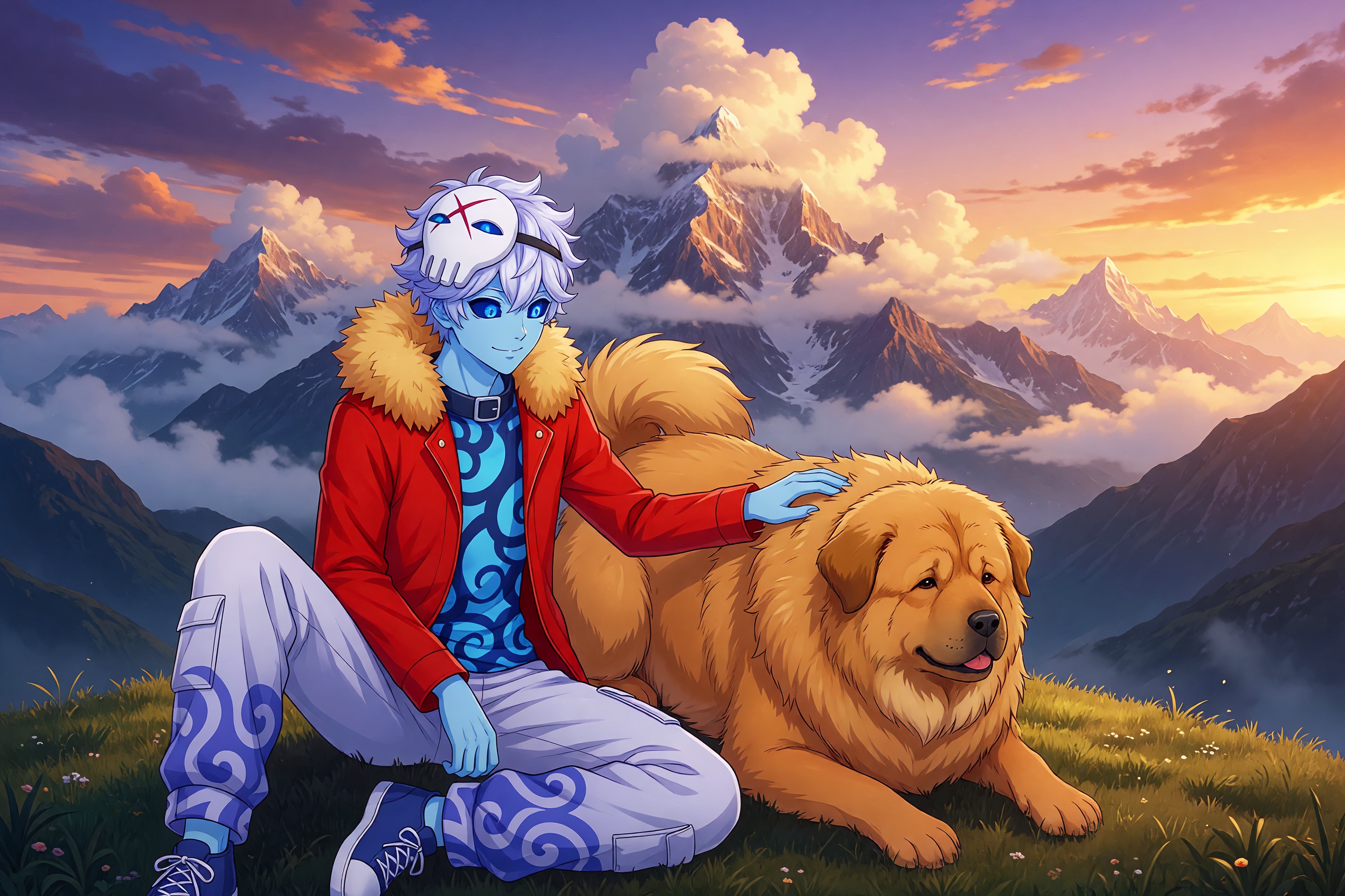 make them like 80% of a frame, person and dog are sitting next to each other epic scenery behind them 