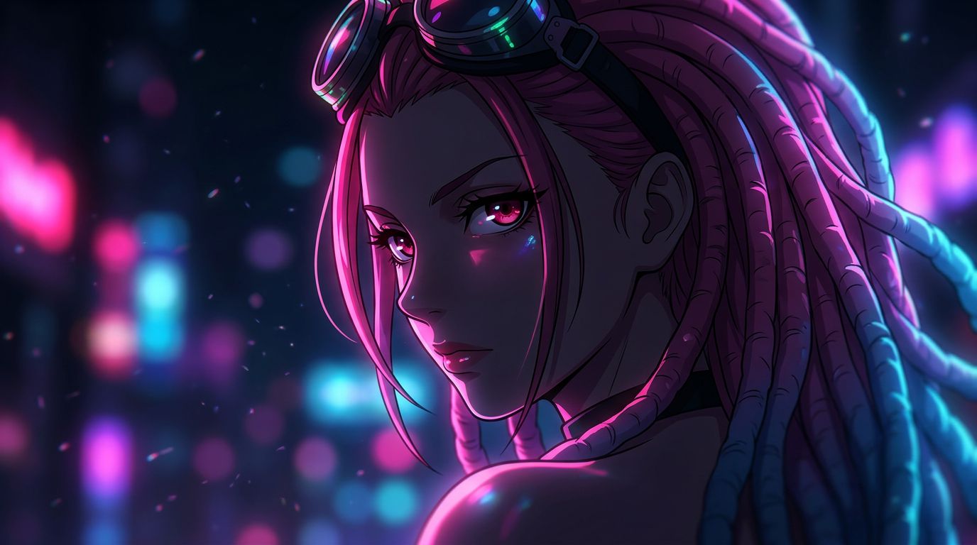 anime style, close-up, face in shadow, eyes lit by neon glow, view looking sideways over shoulder, face profile, head tilted down, eyes looking upwards, thoughtful, contemplative, dark mood, portrait,