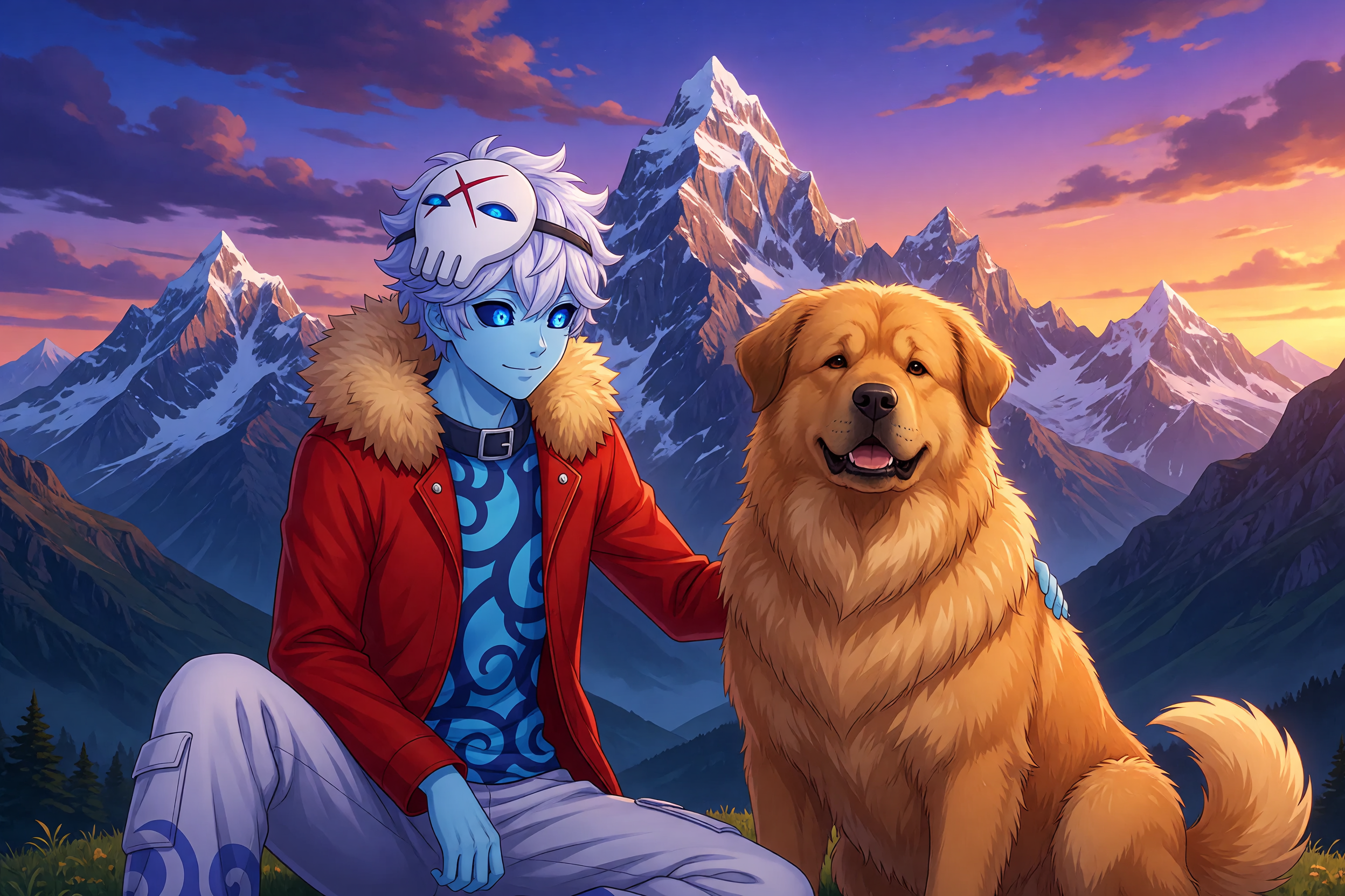 make them like 80% of a frame, person and dog are sitting next to each other epic scenery behind them 