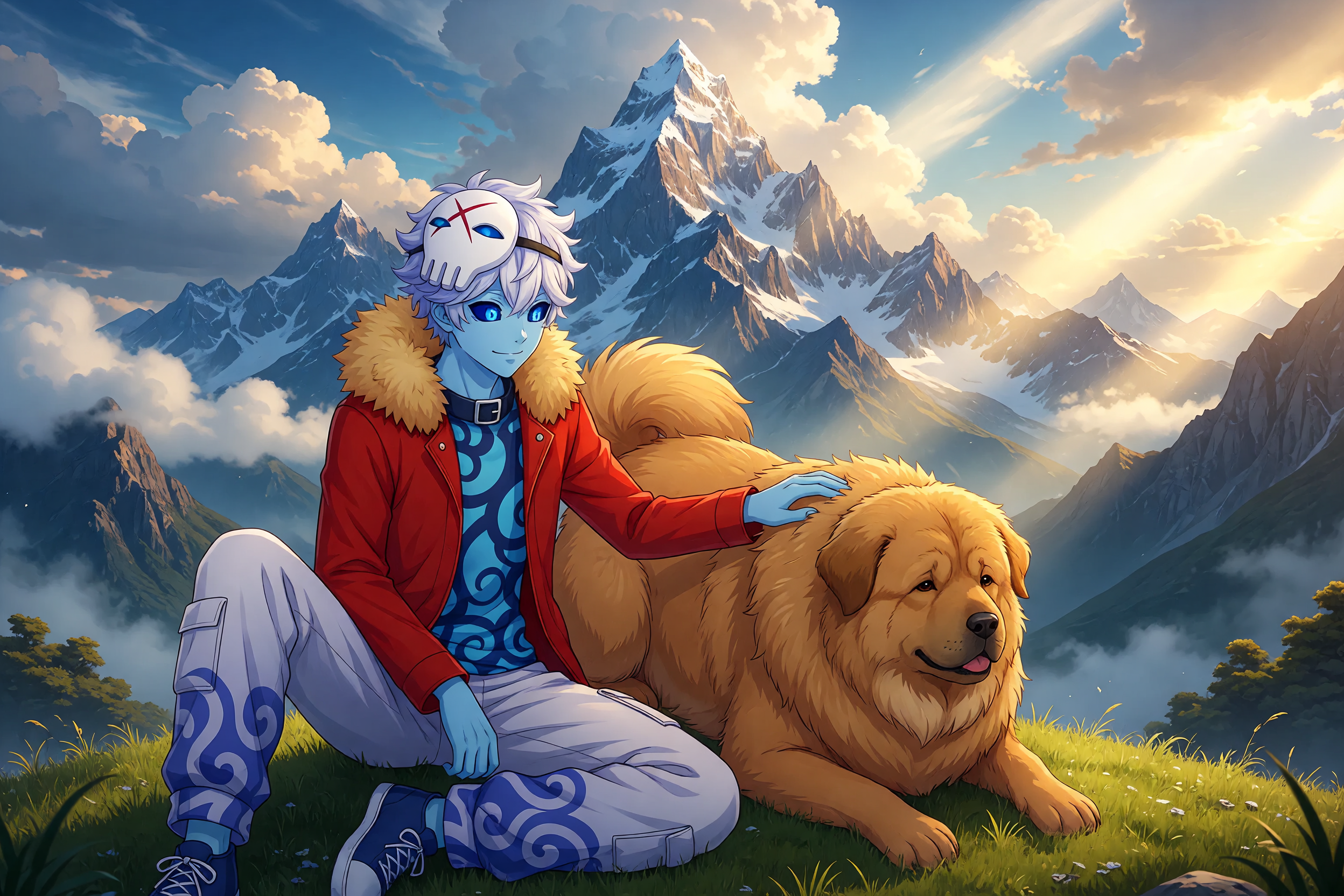make them like 80% of a frame, person and dog are sitting next to each other epic scenery behind them 